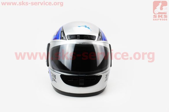 Фото товара – Шлем закрытый HF-101 M- СЕРЫЙ с черно-синим рисунком Q23-BL