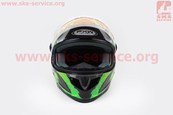 Фото товара – Шлем закрытый HF-122 L- ЧЕРНЫЙ глянец с бело-зеленым рисунком Q100G