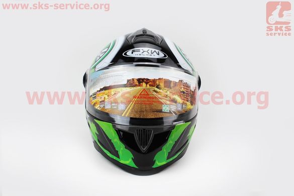 Фото товара – Шлем закрытый HF-122 L- ЧЕРНЫЙ глянец с бело-зеленым рисунком Q100G