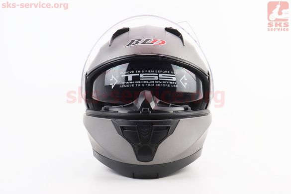 Фото товара – Шлем модуляр, закрытый с откидным подбородком+откидные очки BLD-162 L (59-60см), СЕРЫЙ матовый