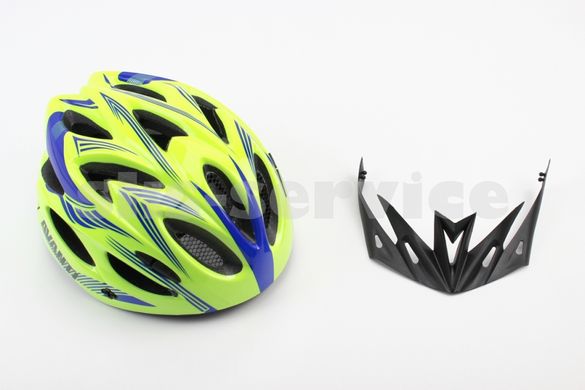 Фото товара – Шлем велосипедный M (54-57 см) съёмный козырёк, 18 вент. отверстий, салатово-синий AVHM-02