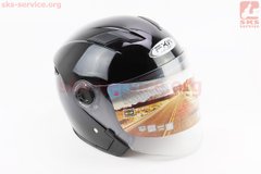 Фото товара – Шлем открытый+очки HF-223 L, ЧЁРНЫЙ глянец (возможные потёртости, дефекты покраски)