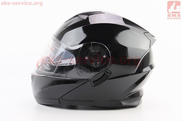 Фото товара – Шлем модуляр, закрытый с откидным подбородком+откидные очки BLD-162 L (59-60см), ЧЁРНЫЙ глянец