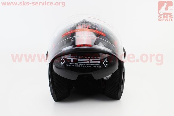Фото товара – Шлем открытый + откидные очки 707 - ЧЕРНЫЙ с рисунком красным (возможное некорректное закрытие стекла)