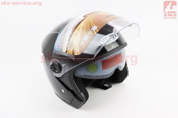 Фото товара – Шлем открытый+очки HF-223 L, ЧЁРНЫЙ глянец