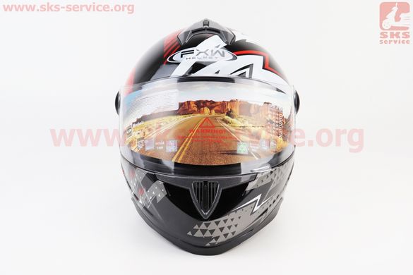 Фото товара – Шлем закрытый HF-122 S- ЧЕРНЫЙ глянец с красно-белым рисунком Q239