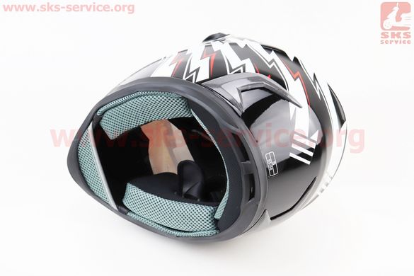 Фото товара – Шлем закрытый HF-122 S- ЧЕРНЫЙ глянец с красно-белым рисунком Q239