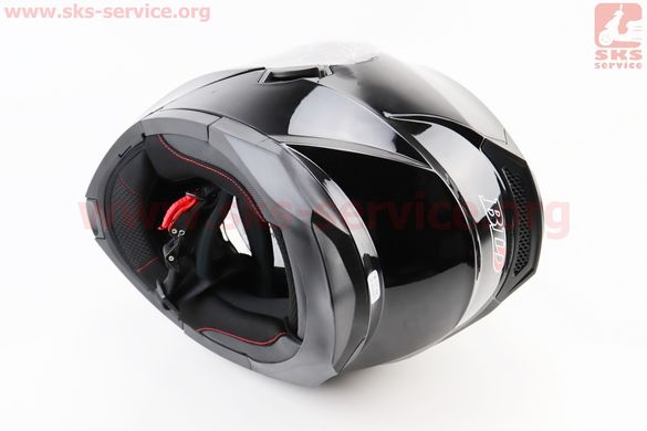 Фото товара – Шлем модуляр, закрытый с откидным подбородком+откидные очки BLD-162 М (57-58см), ЧЁРНЫЙ глянец