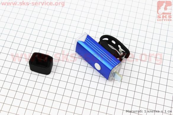 Фото товара – Фонарь передний 1 диод 180 lumen алюминиевый, Li-ion 3.7V 800mAh зарядка от USB, влагозащитный, синий MC-QD001