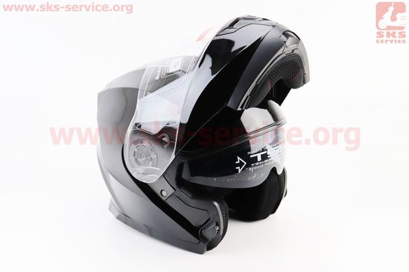 Фото товара – Шлем модуляр, закрытый с откидным подбородком+откидные очки BLD-162 М (57-58см), ЧЁРНЫЙ глянец