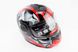 Шлем модуляр, закрытый с откидным подбородком+откидные очки BLD-159 S (55-56см), ЧЁРНЫЙ глянец с красно-серым рисунком, фото – 1