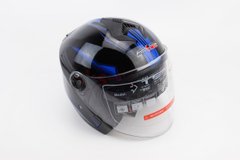 Фото товара – Шлем открытый + очки 707 - ЧЕРНЫЙ с рисунком синим (возможное некорректное закрытие стекла)