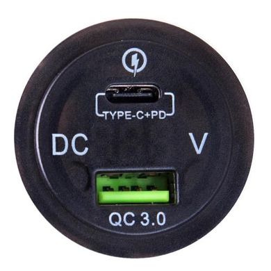 Фото товару – Автомобільний зарядний пристрій USB 5-12V3.0A + TYPE-C+PD 12-24V урізне в планку + вольтметр