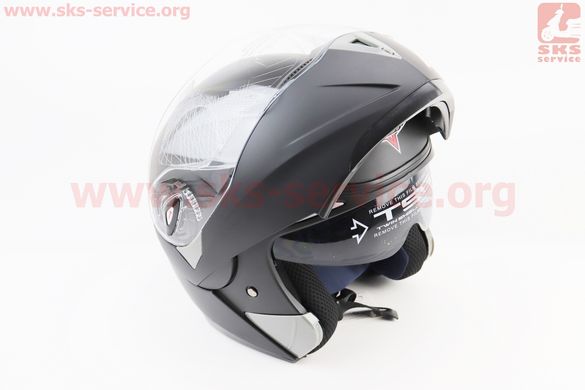 Фото товара – Шлем модуляр, закрытый с откидным подбородком+откидные очки BLD-158 М (57-58см), ЧЁРНЫЙ матовый