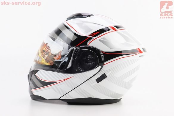 Фото товара – УЦЕНКА Шлем модуляр, закрытый с откидным подбородком+откидные очки HF-119 L, БЕЛЫЙ глянец с чёрно-серым рисунком (царапины, см. фото)