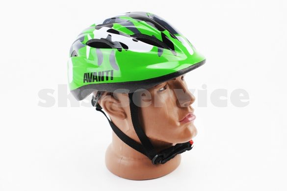 Фото товара – Шлем велосипедный подростковый M (54-57 см), 12 вент. отверстий, зелёный "КАМУФЛЯЖ" AV-021