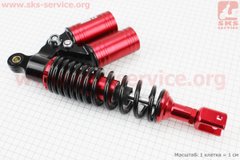 Фото товара – Амортизатор задний GY6/Honda - 320мм*d60мм (втулка 10мм / вилка 8мм) газовый регулир., черный-красный