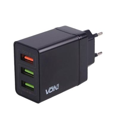 Фото товару – Мережевий зарядний пристрій VOIN 30W, 3 USB, QC3.0 (Port 1-5V*3A/9V*2A/12V*1.5A. Port 2/3-5V2.4A)