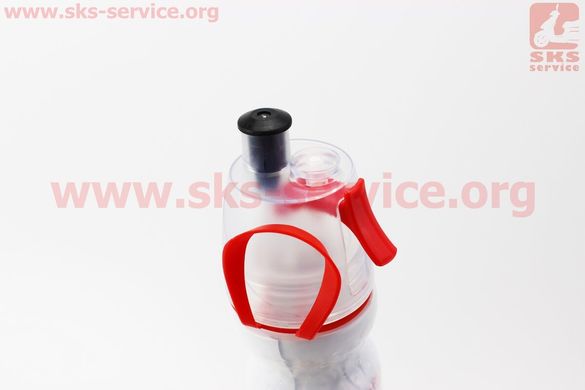 Фото товару – Фляга-термо пластикова 500мл, з аерозольним клапаном, біло-червона COOL.B