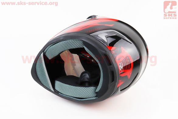 Фото товара – Шлем интеграл, закрытый HF-122 M, ЧЁРНЫЙ глянец с красно-серым рисунком IRON Q238 (возможен не работающий воздухозаборник, потёртости)