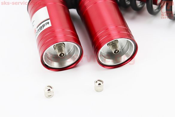 Фото товара – Амортизатор задний GY6/Honda - 320мм*d60мм (втулка 10мм / вилка 8мм) газовый регулир., черный-красный