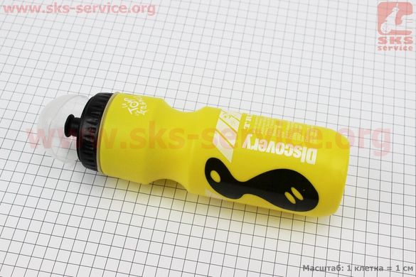 Фото товара – Фляга пластиковая 550мл, с защитной крышкой, жёлтая с рисунком бело-чёрным "Trek"
