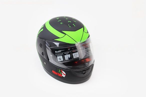 Фото товара – Шлем закрытый 825-4 S- ЧЕРНЫЙ матовый с рисунком зеленым "хищник" (возможны дефекты покраски)