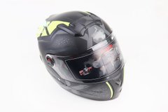 Фото товара – Шлем закрытый (сертификации DOT / ECE) +очки SCO-М61 S- ЧЕРНЫЙ матовый с салатово-серым рисунком
