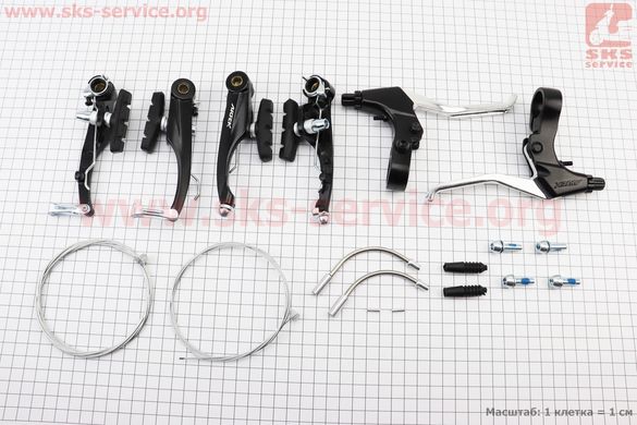 Фото товара – Тормоз V-brake 110мм (2 колеса) с ручками, тросами, алюминиевый, чёрный LV12DG/483D