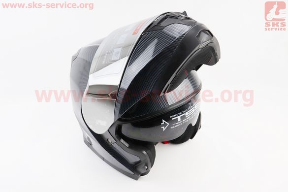 Фото товара – Шлем модуляр, закрытый с откидным подбородком+откидные очки BLD-162 S (55-56см), "КАРБОН" глянец