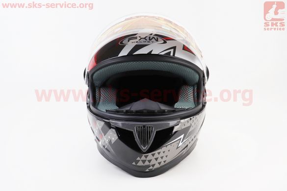 Фото товара – Шлем закрытый HF-122 M- ЧЕРНЫЙ глянец с красно-белым рисунком Q239