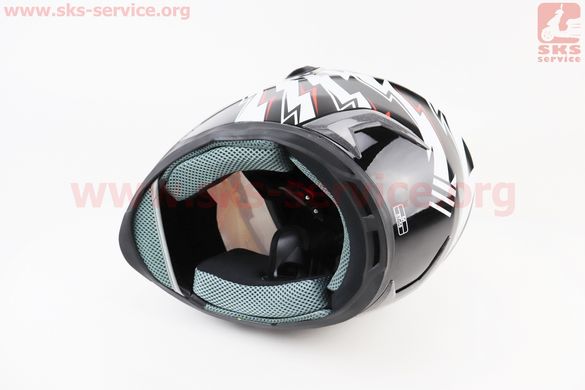 Фото товара – Шлем закрытый HF-122 M- ЧЕРНЫЙ глянец с красно-белым рисунком Q239