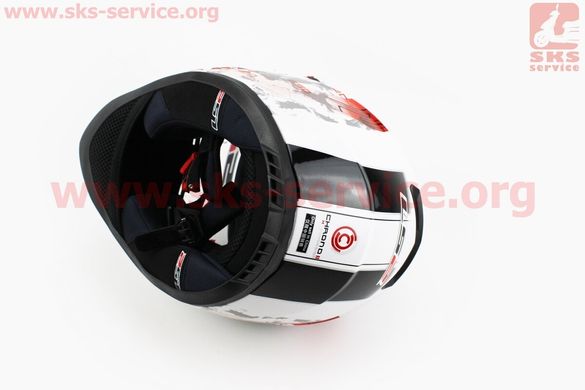Фото товара – Шлем закрытый CHRONO II FF358 XL - БЕЛЫЙ с рисунком красно-черным