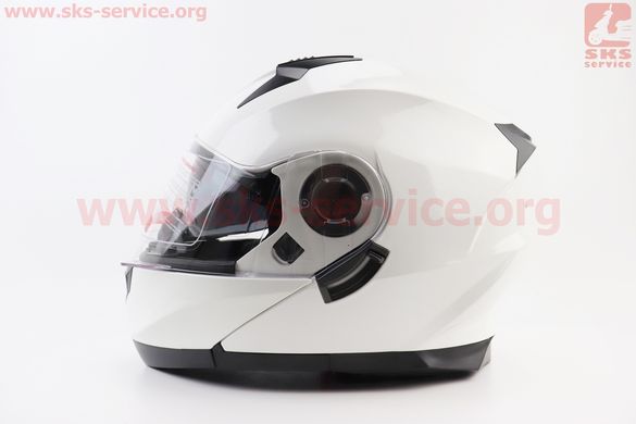 Фото товара – Шлем модуляр, закрытый с откидным подбородком+откидные очки BLD-162 М (57-58см), БЕЛЫЙ глянец