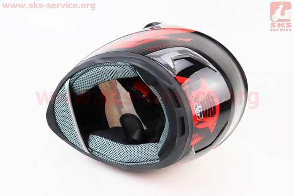 Фото товара – Шлем интеграл, закрытый HF-122 L, ЧЁРНЫЙ глянец с красно-серым рисунком IRON Q238 (возможны незначительные дефекты)