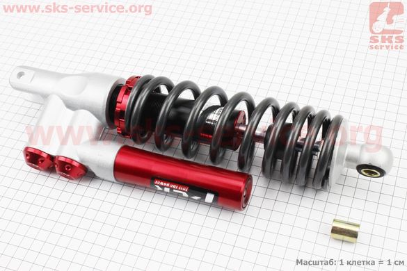 Фото товара – Амортизатор задний GY6/Honda - 320мм*d62мм (втулка 12;10мм / вилка 8мм) газовый, графит-красный
