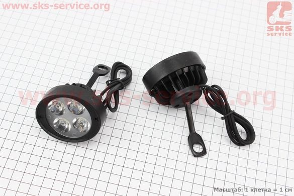 Фото товару – Фара додаткова світлодіодна вологозахисна (65*55mm) - 4 LED з кріпленням під дзеркало, к-кт 2шт
