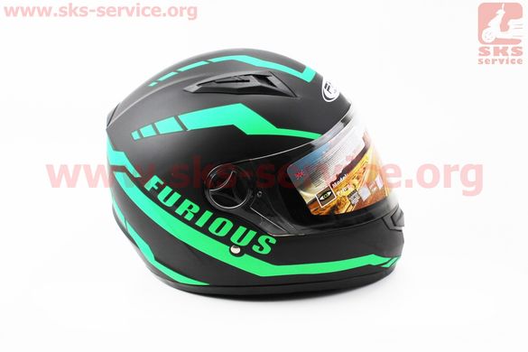 Фото товара – Шлем закрытый HF-111 M- ЧЕРНЫЙ матовый с зеленым рисунком Q154