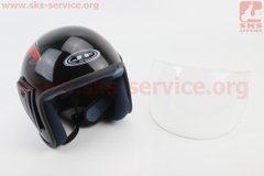 Фото товара – Шлем открытый HK-215 - ЧЕРНЫЙ с рисунком красно-серым, тип 2 (возможны дефекты покраски)
