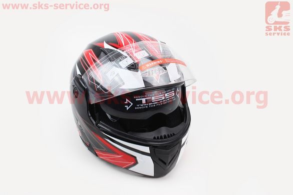 Фото товара – Шлем закрытый с откидным подбородком+очки BLD-157 S- ЧЕРНЫЙ с рисунком красно-белым