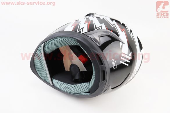 Фото товара – Шлем интеграл, закрытый HF-122 L, ЧЁРНЫЙ глянец с красно-белым рисунком Q239 (возможен не работающий воздухозаборник на бороде)