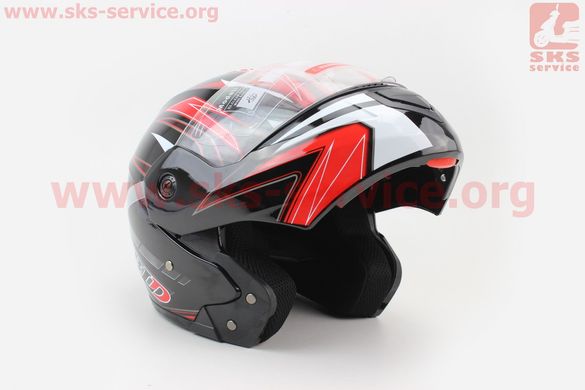 Фото товара – Шлем закрытый с откидным подбородком+очки BLD-157 S- ЧЕРНЫЙ с рисунком красно-белым