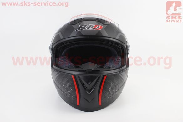 Фото товара – Шлем интеграл, закрытый+очки BLD-М61 S (55-56см), ЧЁРНЫЙ матовый с красно-серым рисунком